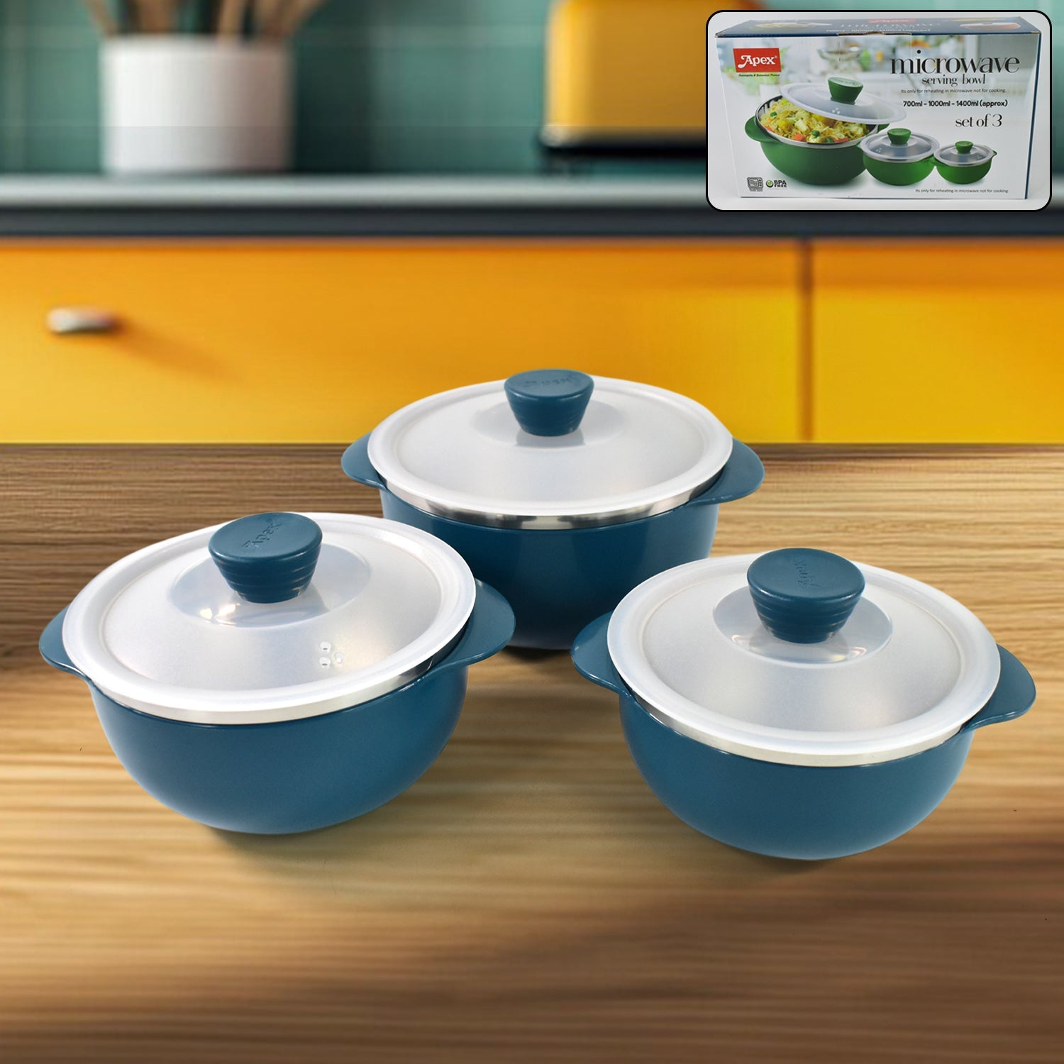 Apex Microwave-Safe Serving Bowl 3 Pcs Set (700ml, 1000ml, 1400ml) Apex Microwave-Safe Serving Bowl 3 Pcs Set (700ml, 1000ml, 1400ml)
